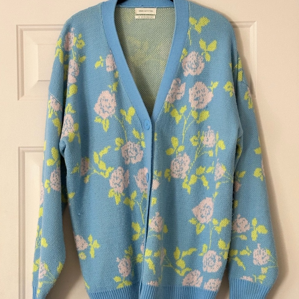 Urban Outfitters Oversized Blue Floral Cardigan